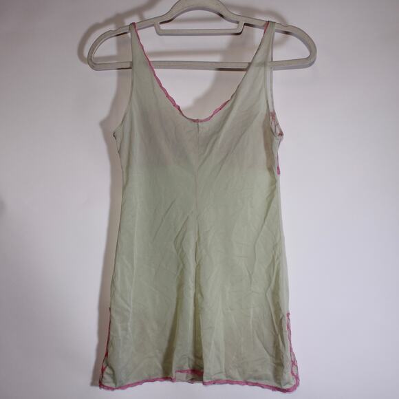Euro Green Semi Sheer Top With Pink Lace Details - Picture 2 of 2